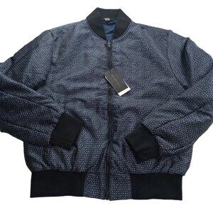 WRKs Jacquard Reversible Bomber Jacket Men' Size Small Navy Blue Full Zip